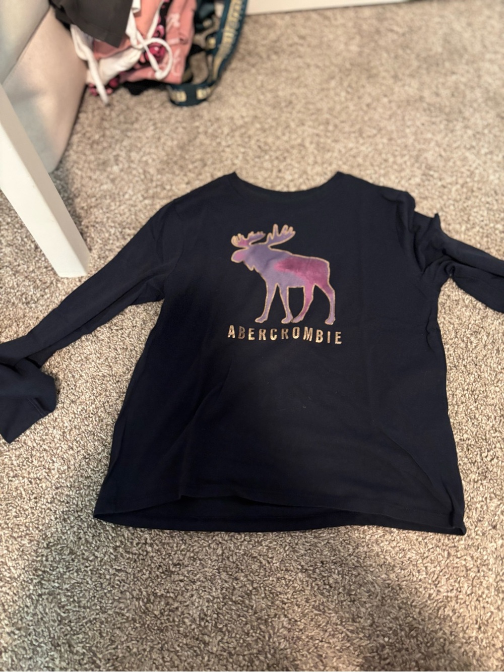 5 abercrombie kids Navy Long-Sleeve Tee with Purple Metallic Moose